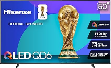 Hisense 50QD6QF - 50" 4K Smart QLED Fire TV with Dolby Vision & Atmos, AI 4K Upscaler, AI Smooth Motion, Game Mode Plus